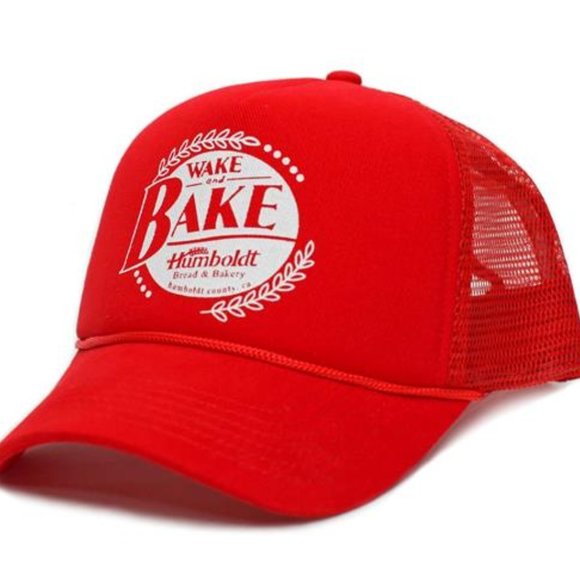 Accessories - Wake and Bake Wed Pot 420 Funny Adult Truckers Unisex Cap Hat Red Cali Pride Smo